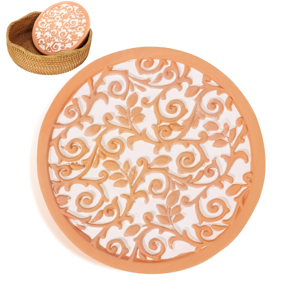 Oranbulb Terra Cotta Bread Warmer, 9-inch round, keeps bread warm with even heat for serving