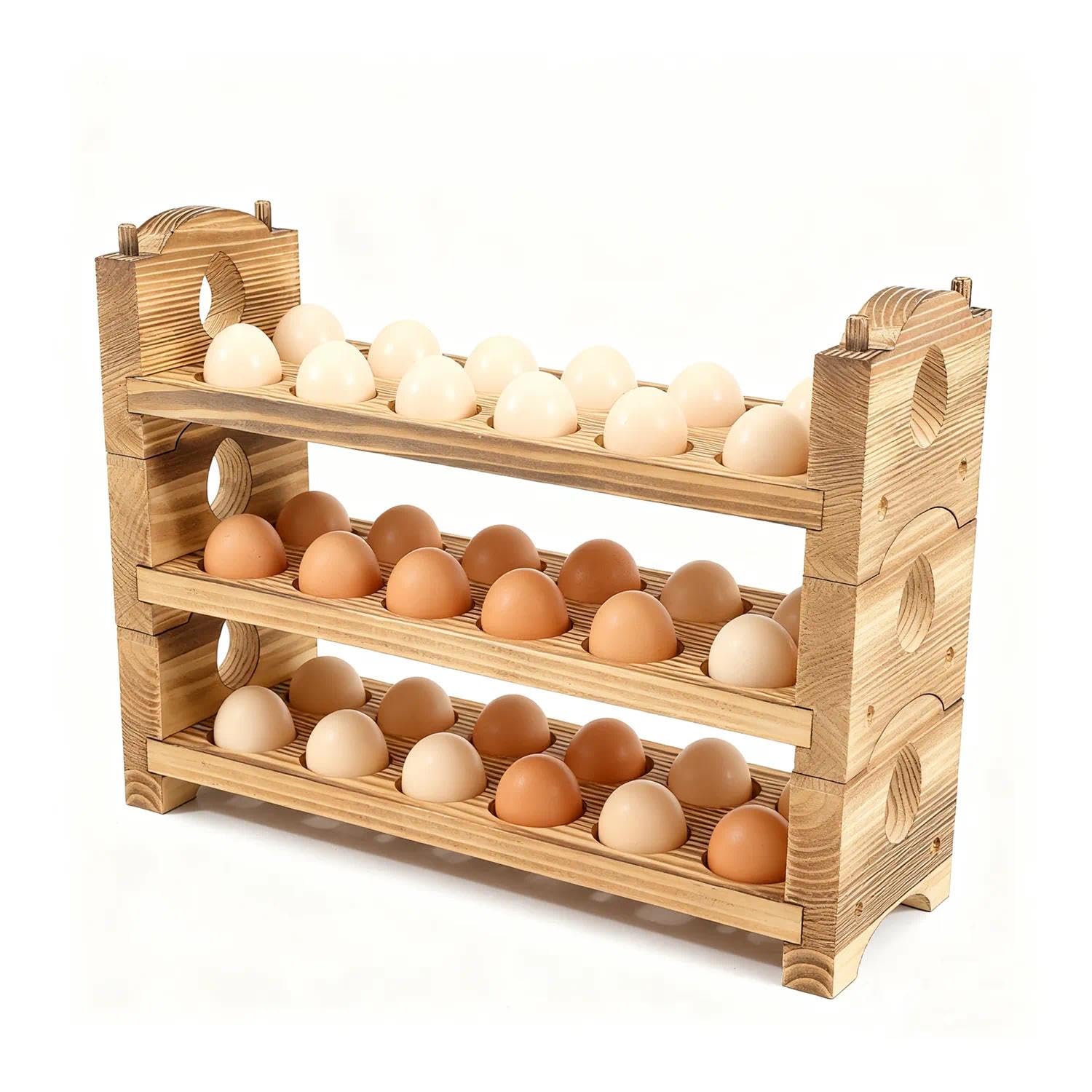 ORBEIN egg holder on countertop shows a 3-tier design for organized storage.