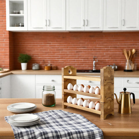 ORBEIN farmhouse kitchen display offers decorative yet practical egg organization.