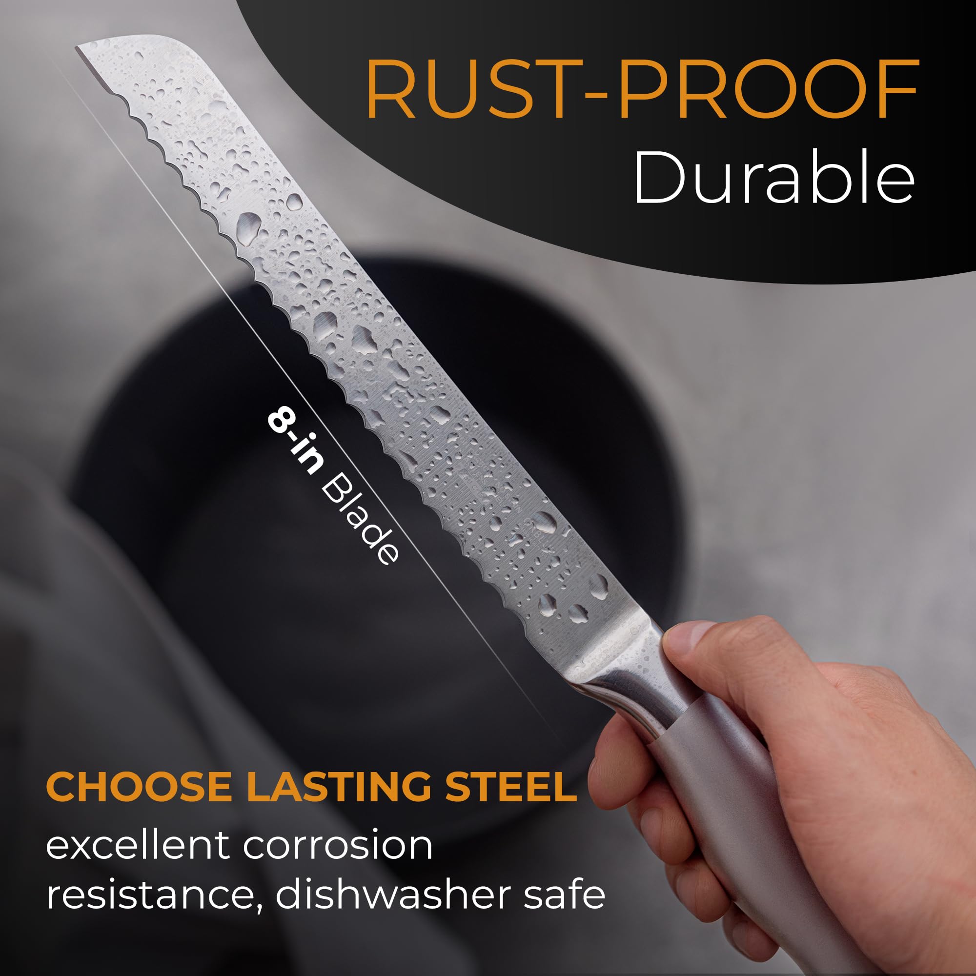 Orblue bread knife handles cake, pastries, and bagels with ease.