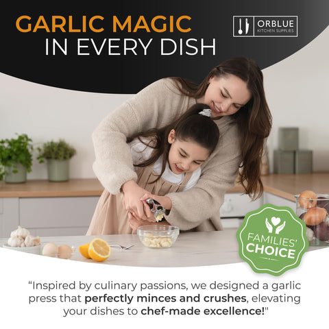 Orblue garlic press compact design saves drawer space
