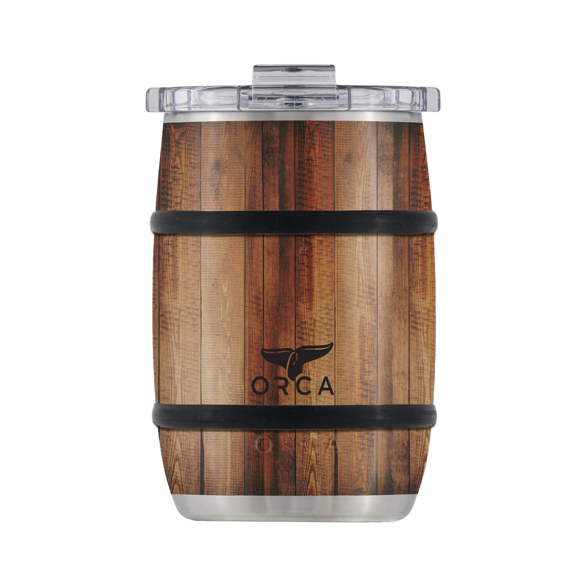 ORCA Barrel 12oz wood grain tumbler, stylish on-the-go beverage companion