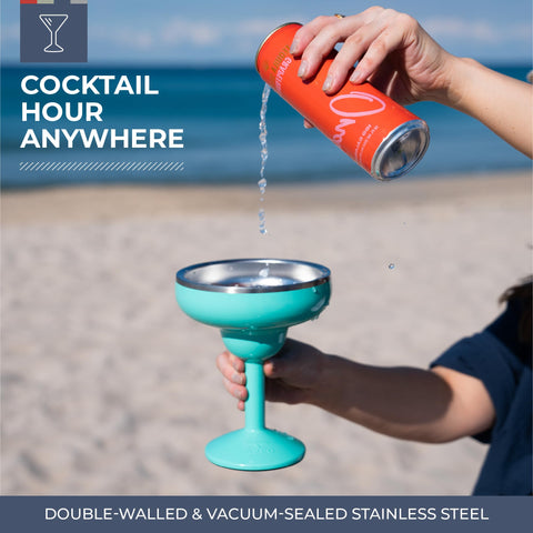 ORCA Rita lidded tumbler for cocktails prevents spills on beach or poolside.