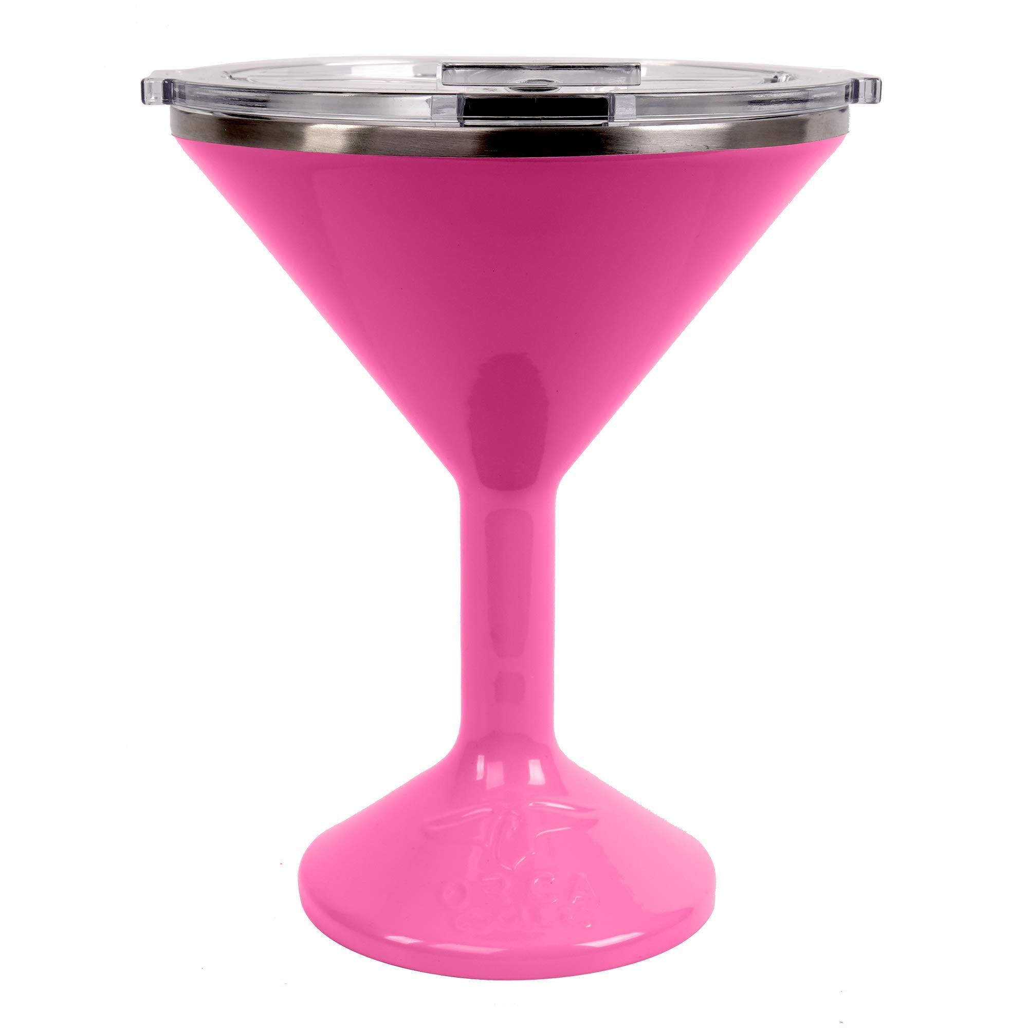 ORCA Tini 13oz pink stainless steel martini glass close-up showing insulated design and shine.
