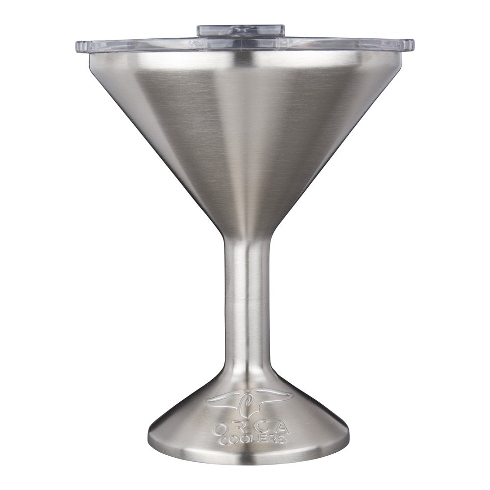 ORCA Tini 13oz stainless steel martini glass with lid keeps cocktails cold and spill-free.