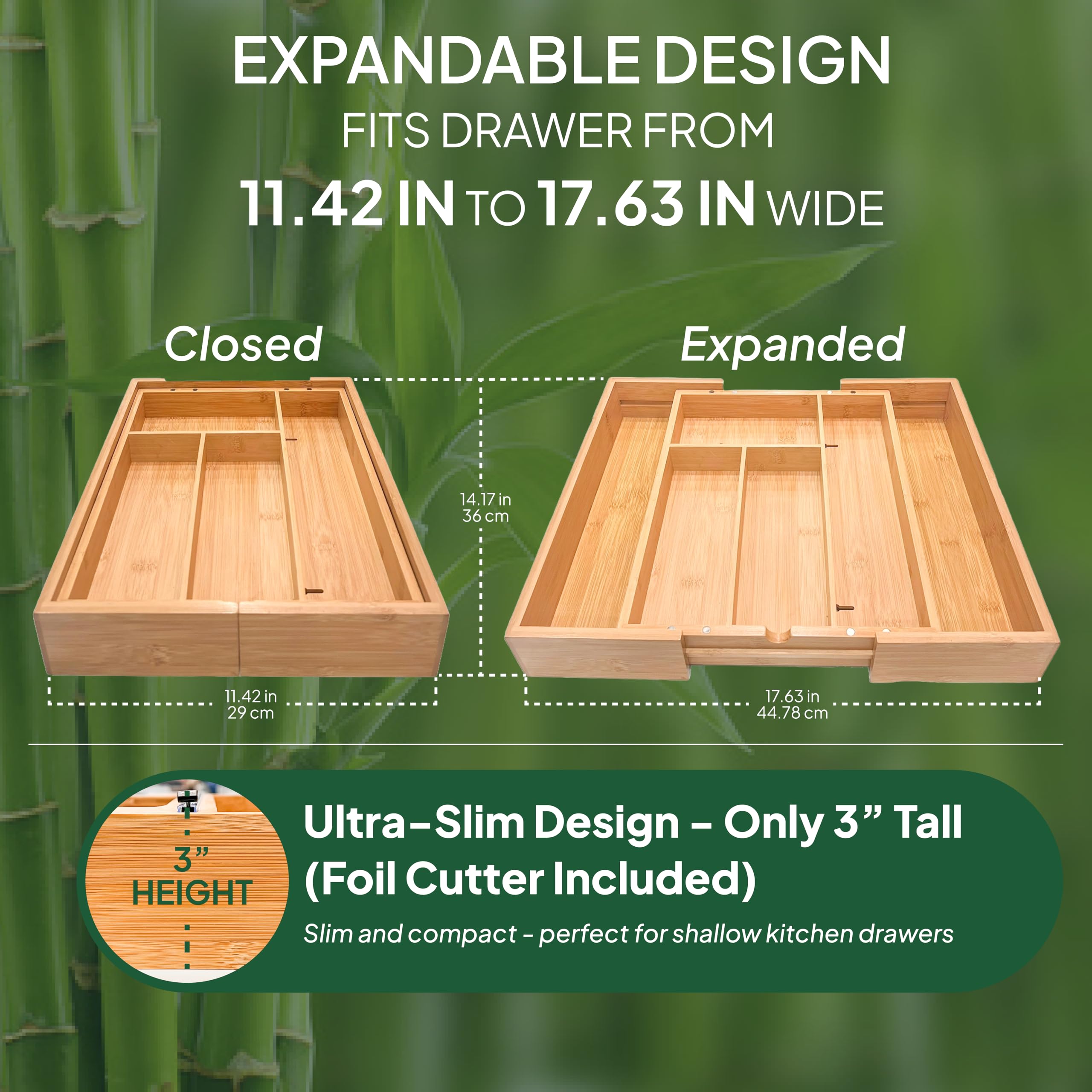 Ordna bamboo drawer organizer with slim profile fits tight spaces while keeping bags orderly.