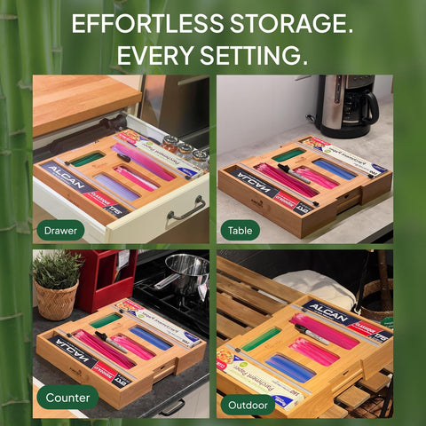 Ordna kitchen drawer organizer in use shows efficient storage and neat countertops.