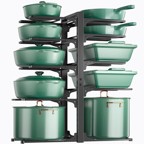 ORDORA 10-tier under-cabinet pot organizer displaying tall cookware storage