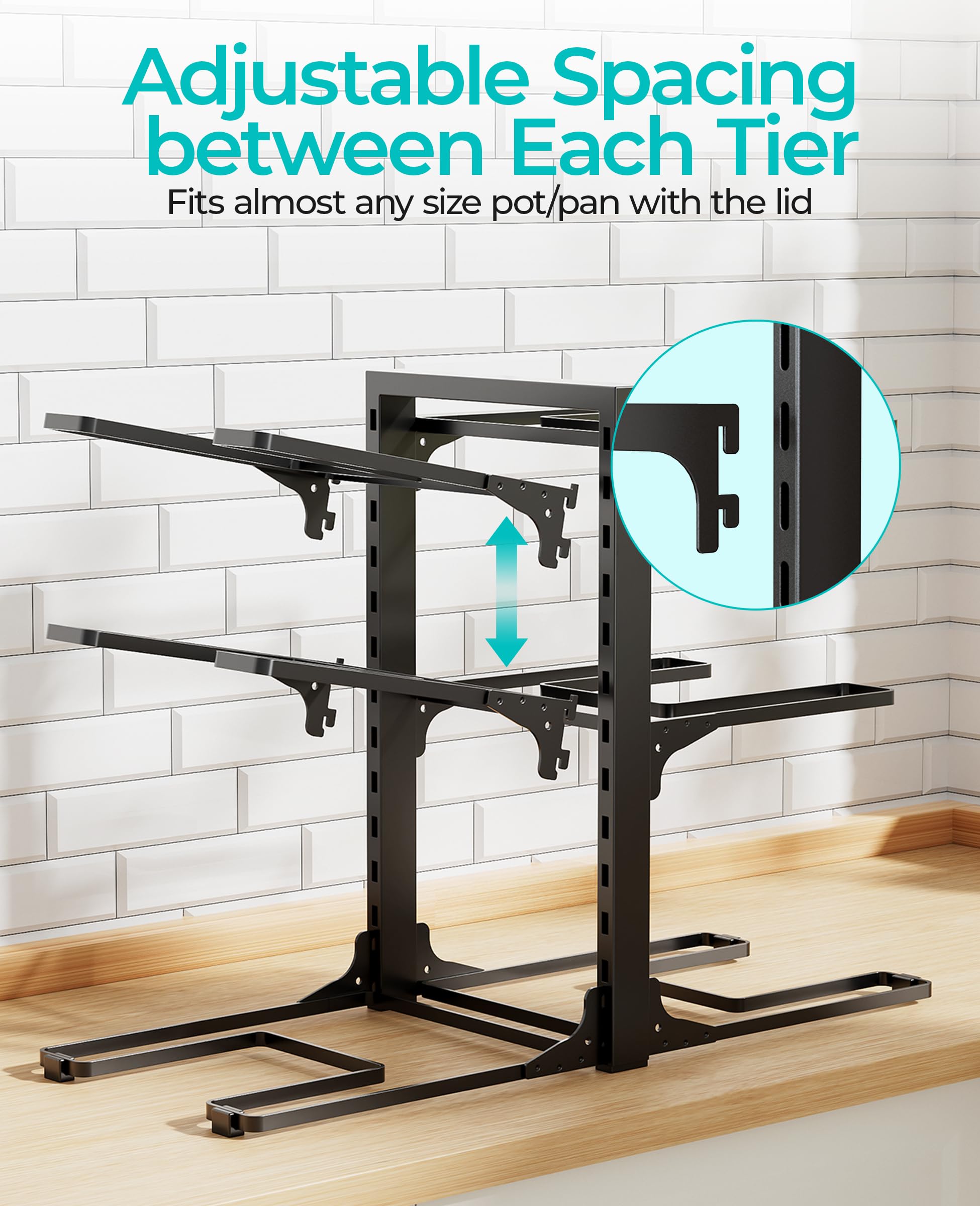 ORDORA six-tier design maximizes vertical storage for pots and pans.