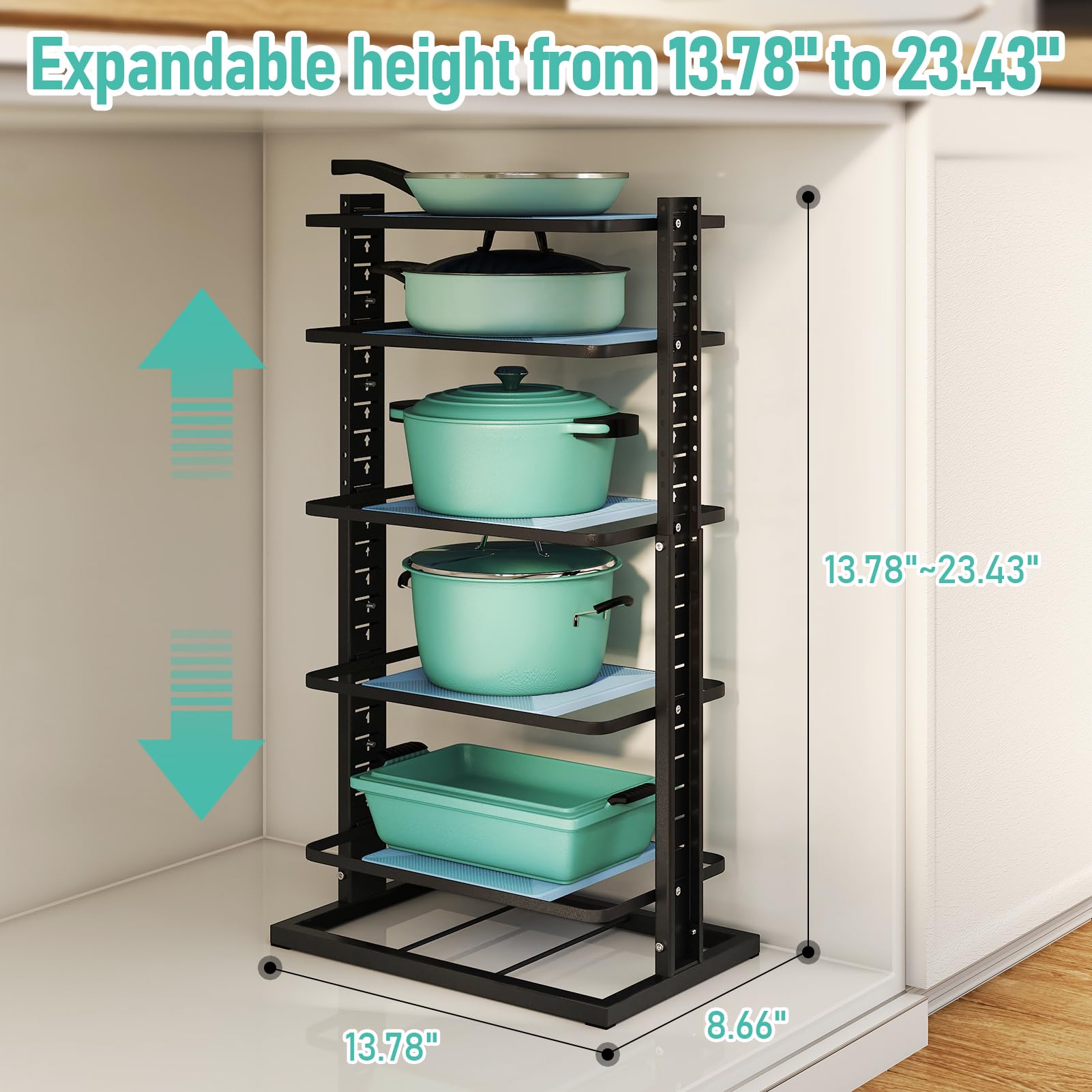ORDORA heavy-duty 66lb capacity pot organizer supports large pots safely.