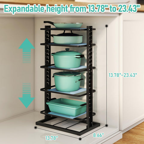 ORDORA heavy-duty 66lb capacity pot organizer supports large pots safely.