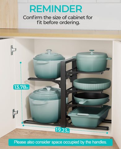 ORDORA heavy-duty pot rack with eagle hooks keeps cast iron pans in place.