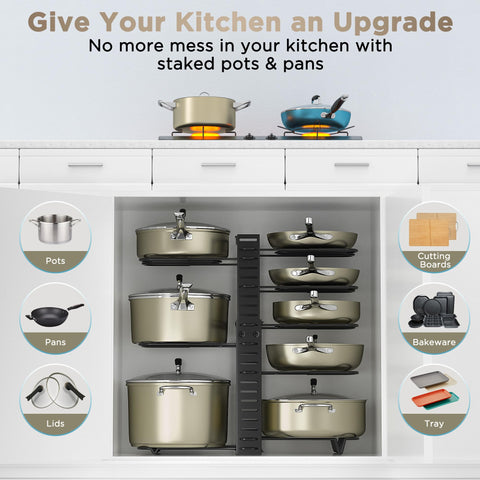 ORDORA kitchen organizer helps keep cookware organized and within reach.