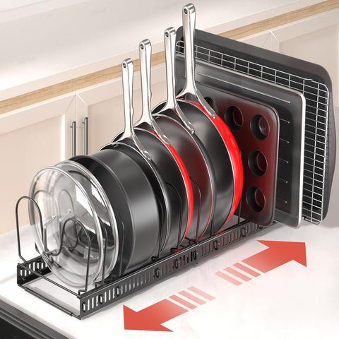 ORDORA pan holder with 12 adjustable dividers keeps cookware organized