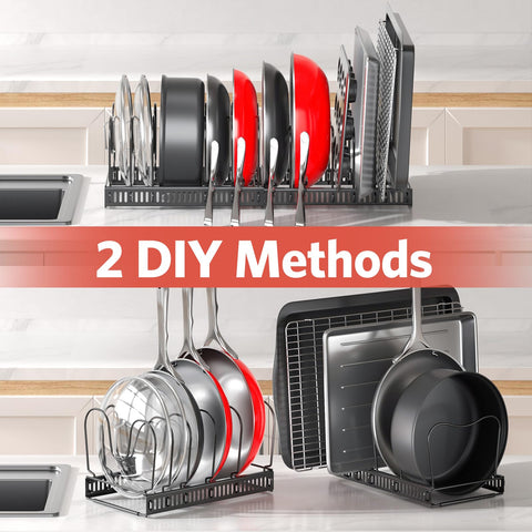 ORDORA pan lid organizer keeps lids neatly stacked inside cabinet