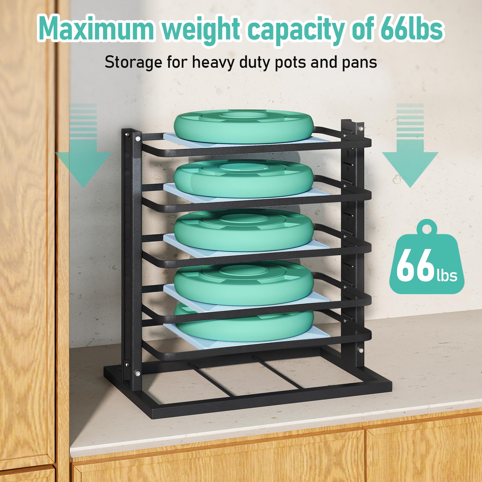 ORDORA adjustable-height pan rack adapts from 13.78 to 23.43 inches.