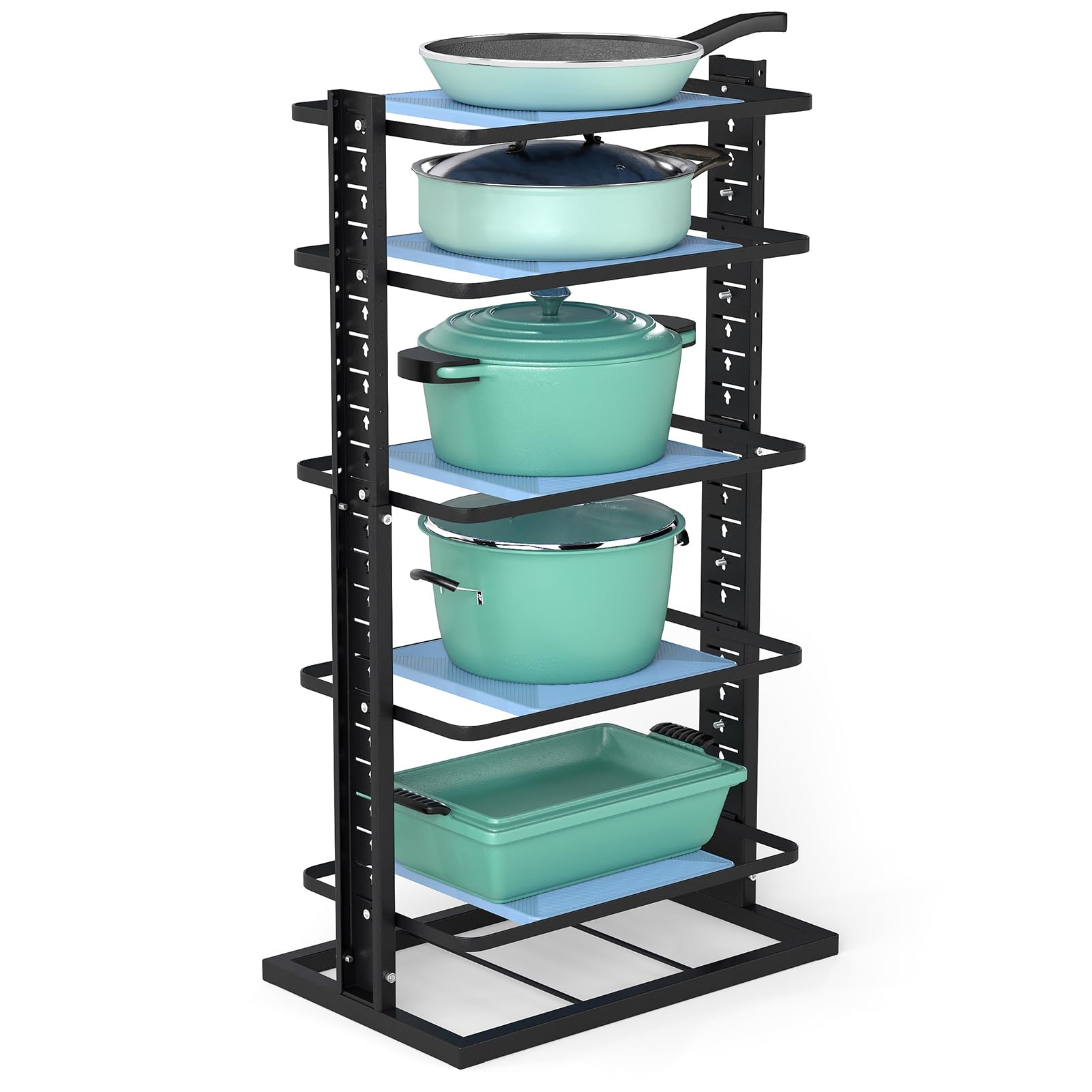 ORDORA pots-and-pans-organizer under-cabinet six-tier keeps cookware organized and accessible.