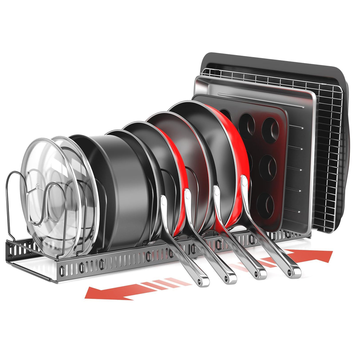 ORDORA pots and pans organizer under cabinet with extendable frame for space-saving storage