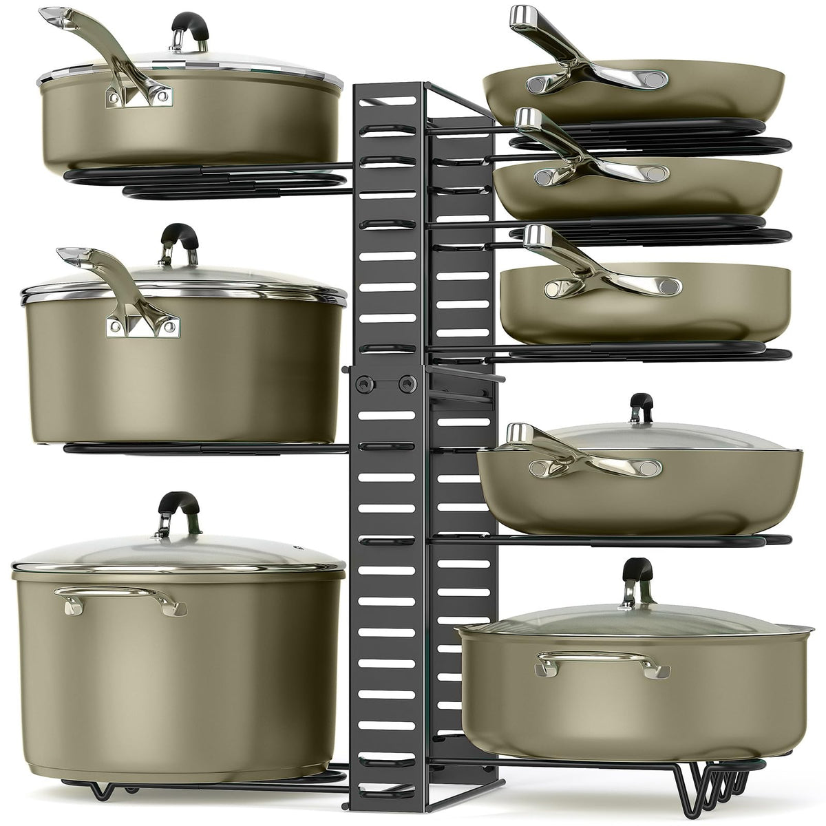 ORDORA under-cabinet organizer keeps cookware within easy reach and reduces clutter.