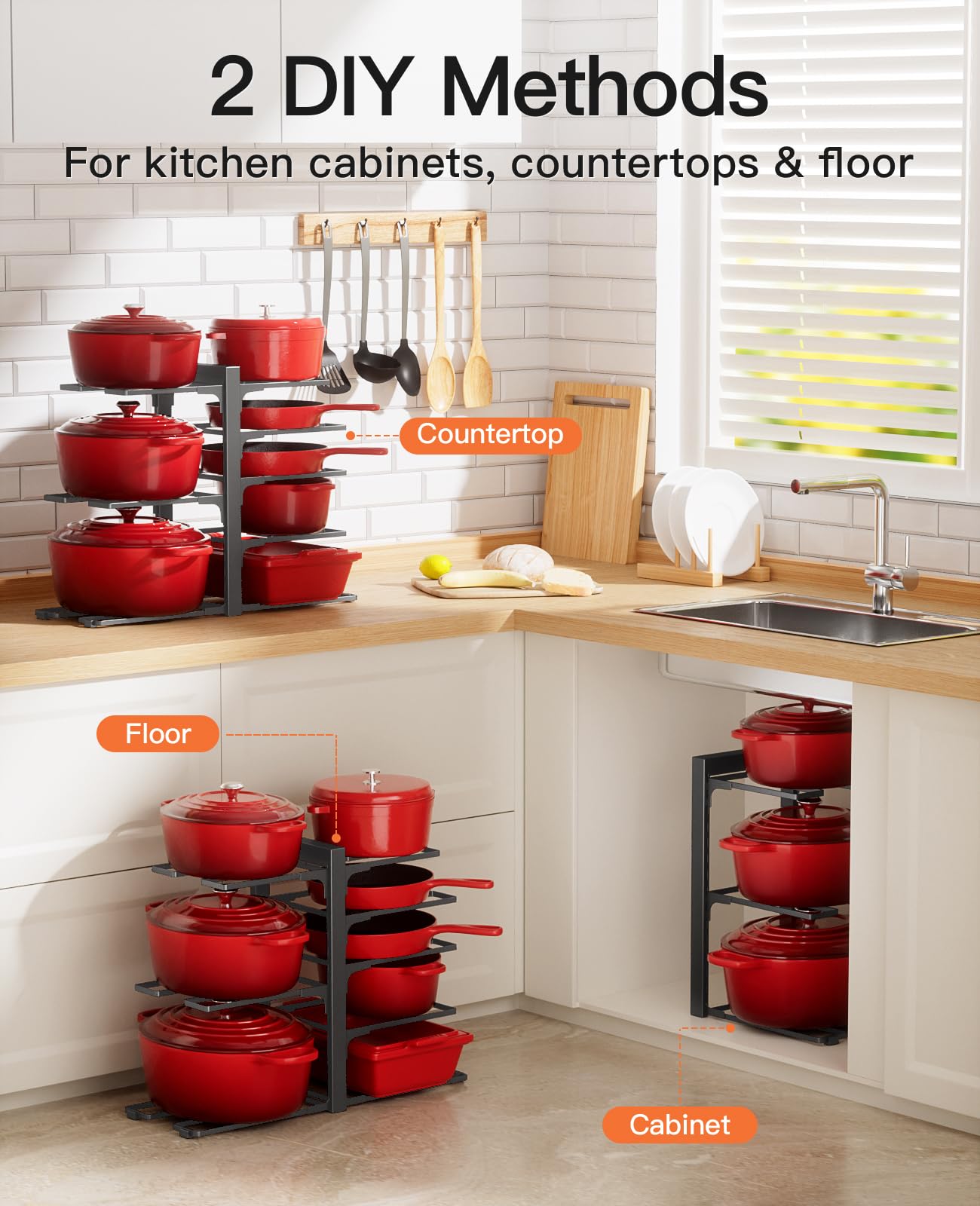 ORDORA reinforced counterweight shelf stabilizes tall pots and lids.