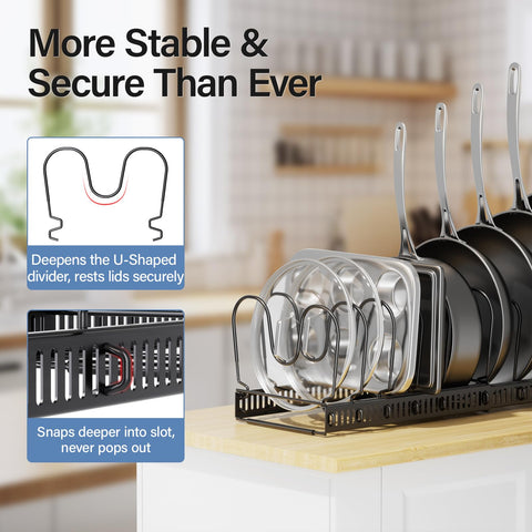 ORDORA reinforced U-shape frame secures large pots and lids.