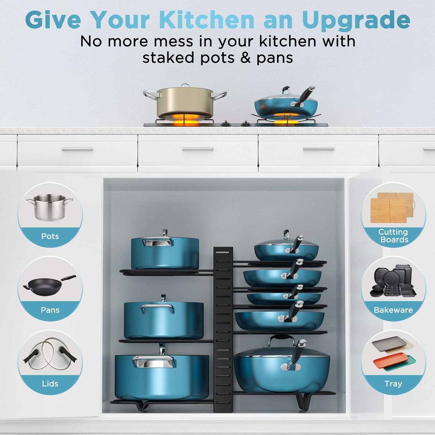 ORDORA stackable kitchen organizer clears countertop clutter.