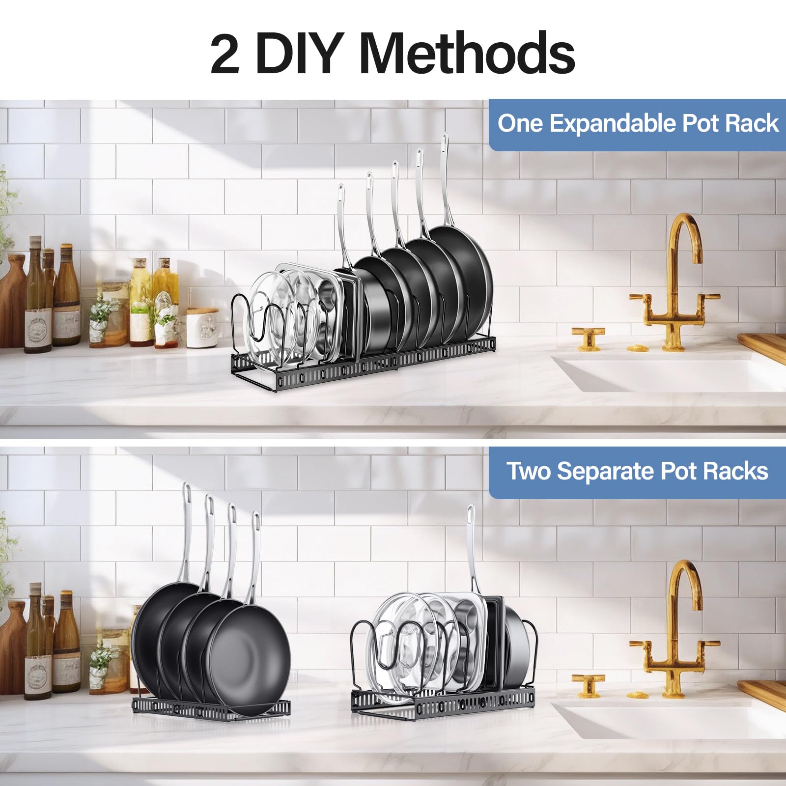 ORDORA vertical storage keeps cookware upright for easy access.