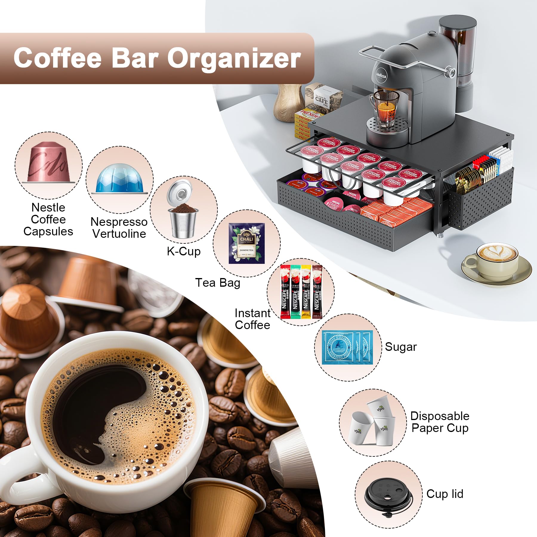 ORDROLL K Cup Holder industrial metal frame offers durability for busy kitchens and offices.