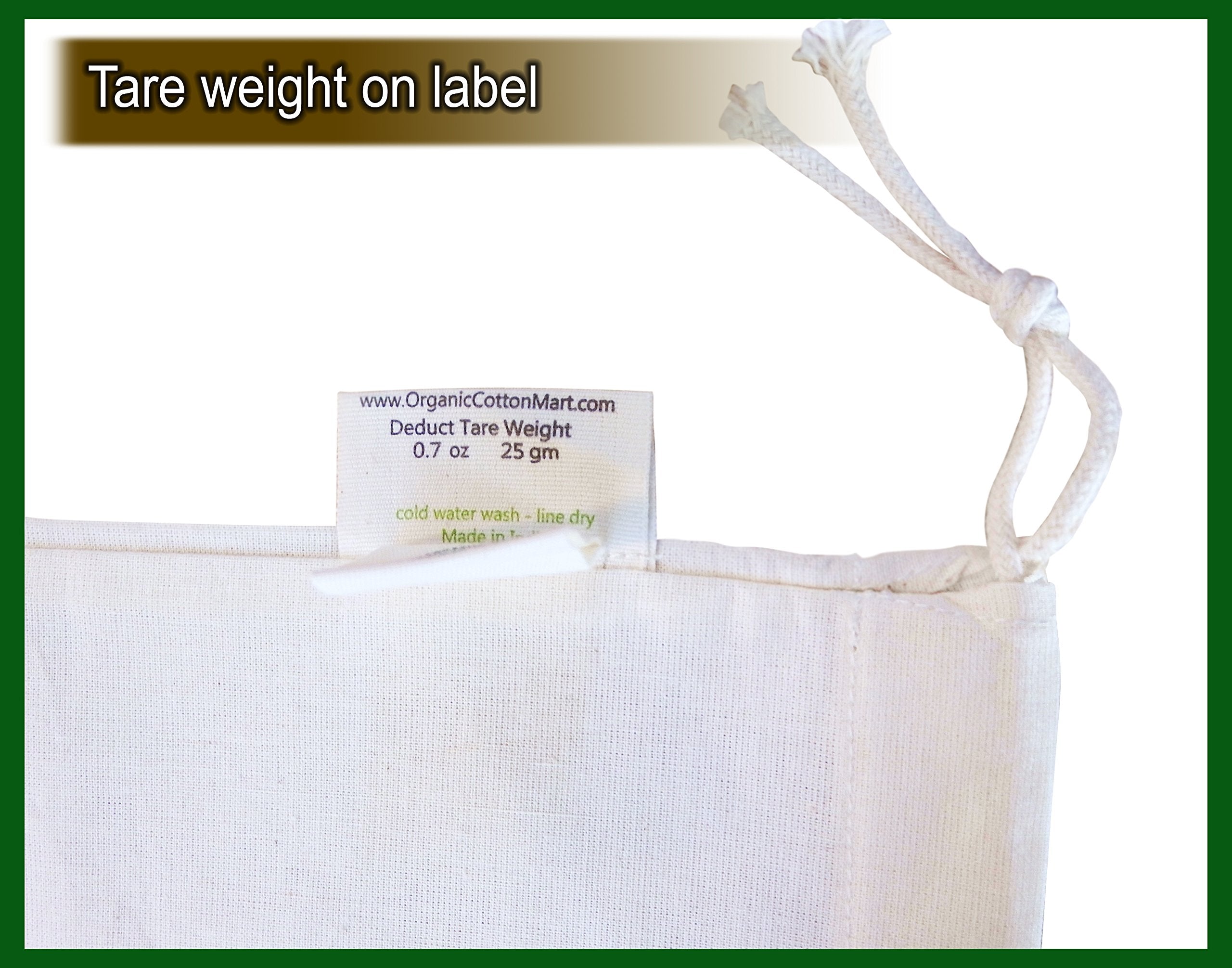 Organic Cotton Mart large produce bags 12x15 stacked for pantry organization.