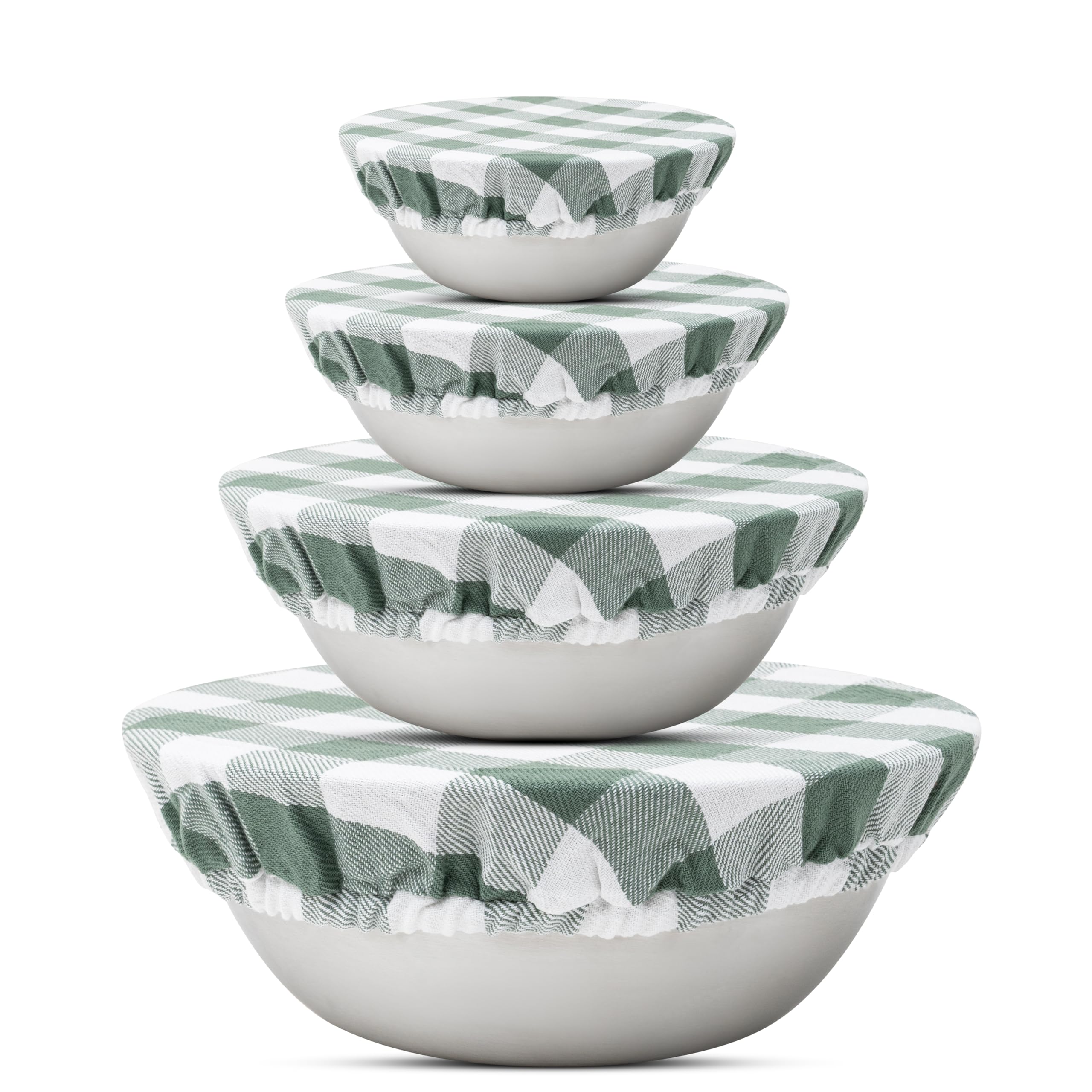 Organic Cotton Mart sage green bowl cover on a 9-inch bowl, protecting fresh produce.