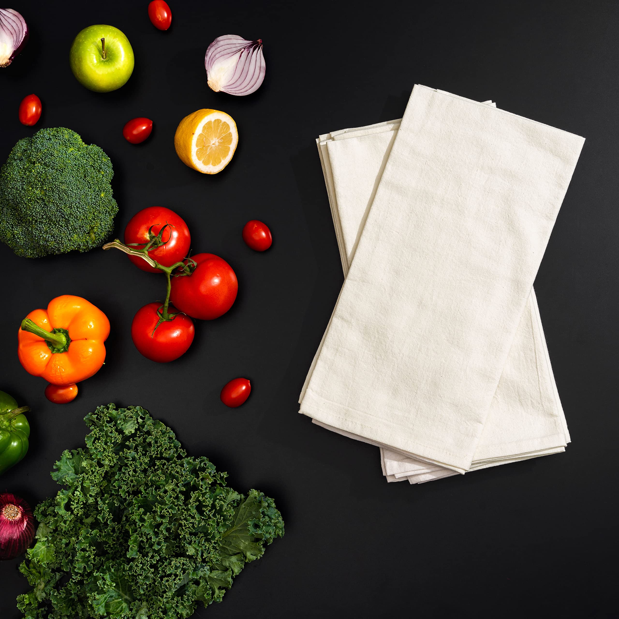 Organic Cotton Mart flour sack towels closeup, thick and durable for long-lasting kitchen use.