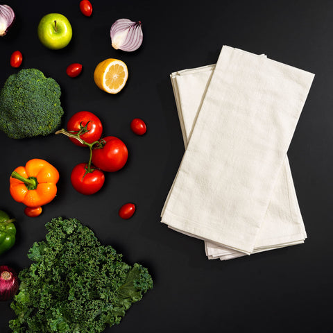 Organic Cotton Mart flour sack towels closeup, thick and durable for long-lasting kitchen use.