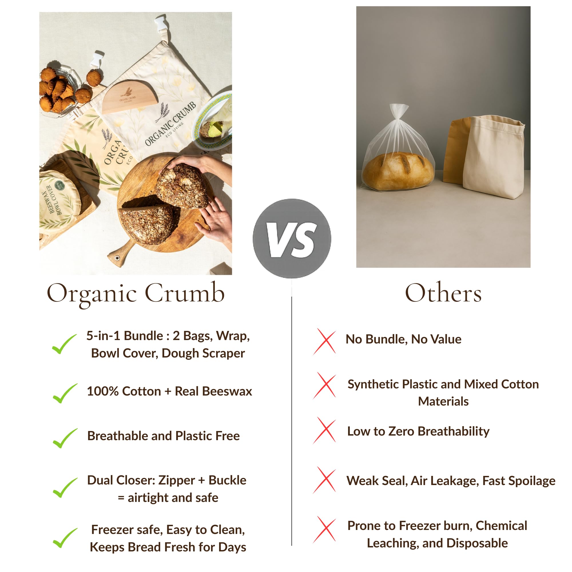 Organic Crumb bulk storage packaging highlights sustainable kit