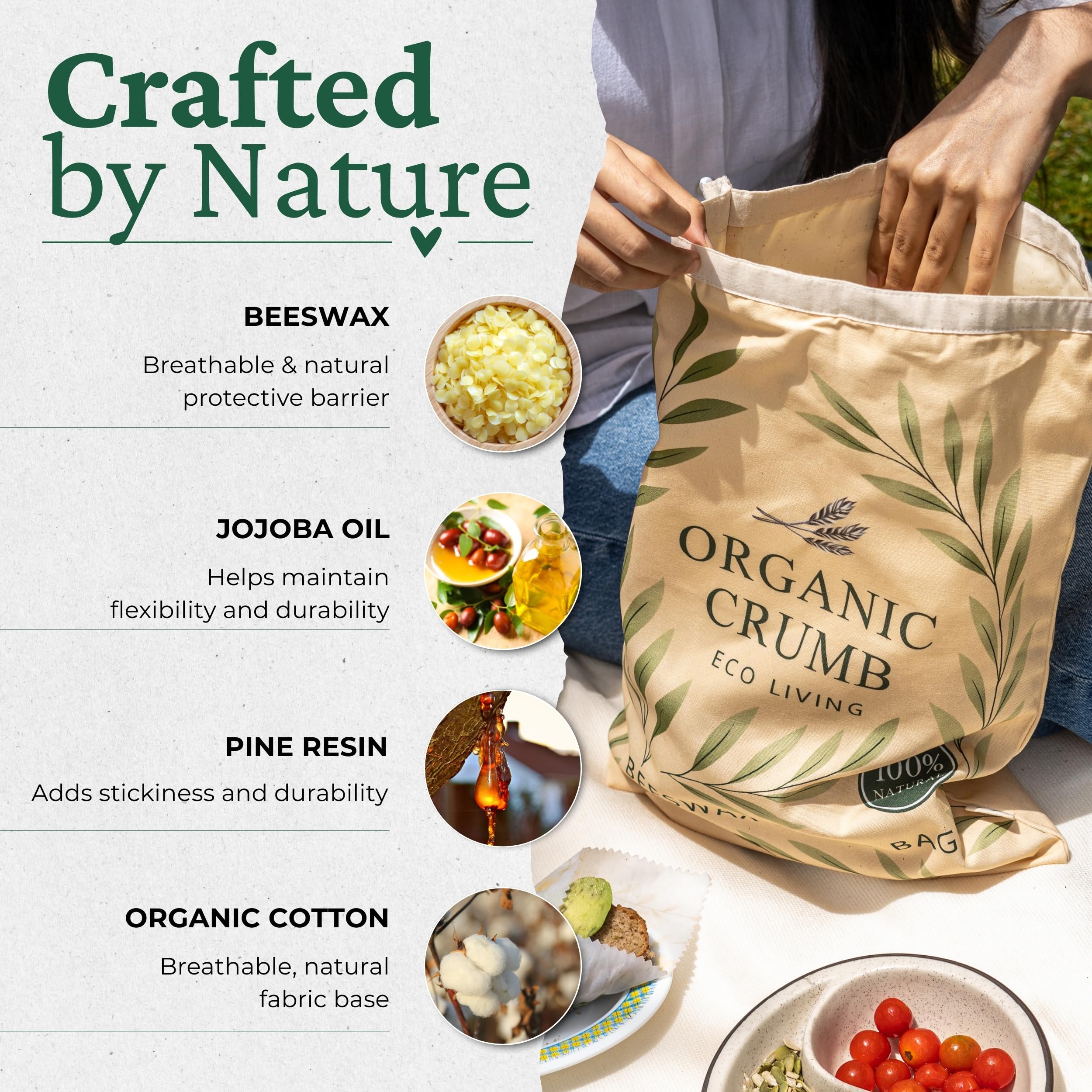 Organic Crumb reusable beeswax wrap for versatile food storage