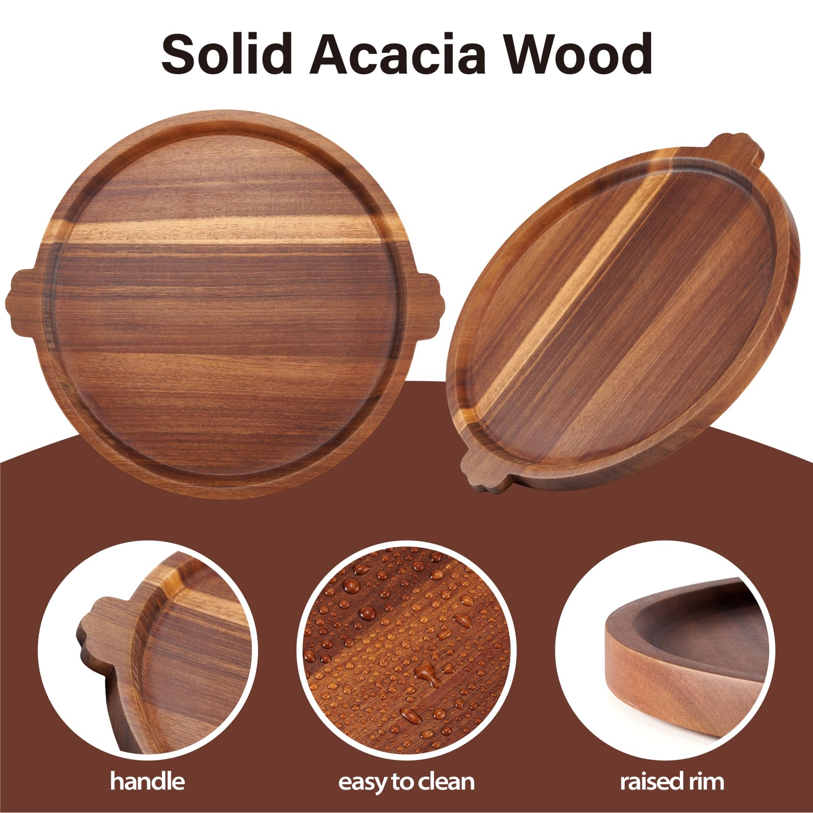 OrganicVilo acacia wood tray with handles for easy serving
