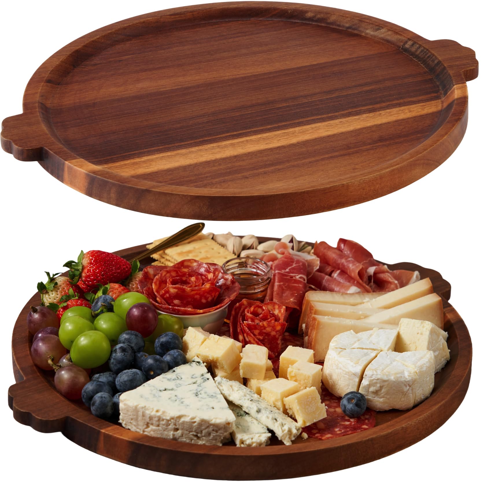 OrganicVilo charcuterie board round 13-inch in acacia wood for durability