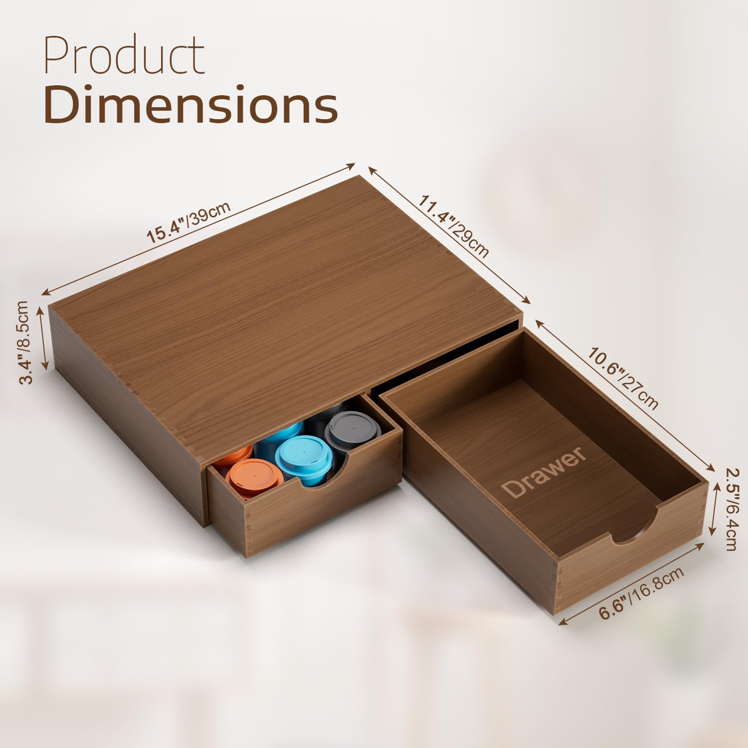 ORGMASTER Wooden K-Cup Holder dual drawers separate pod spaces for different roasts.