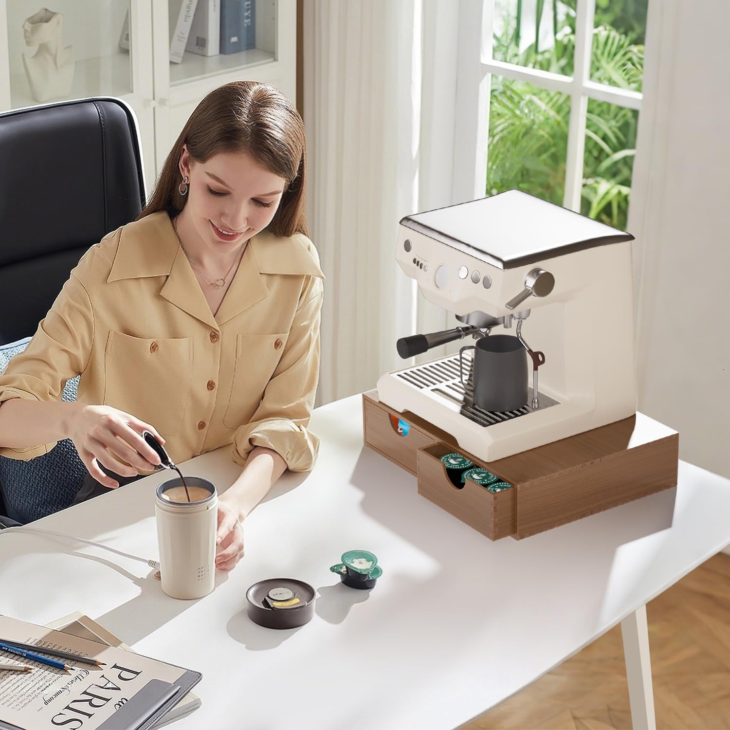 ORGMASTER Wooden K-Cup Holder rich wood grain complements modern counters.