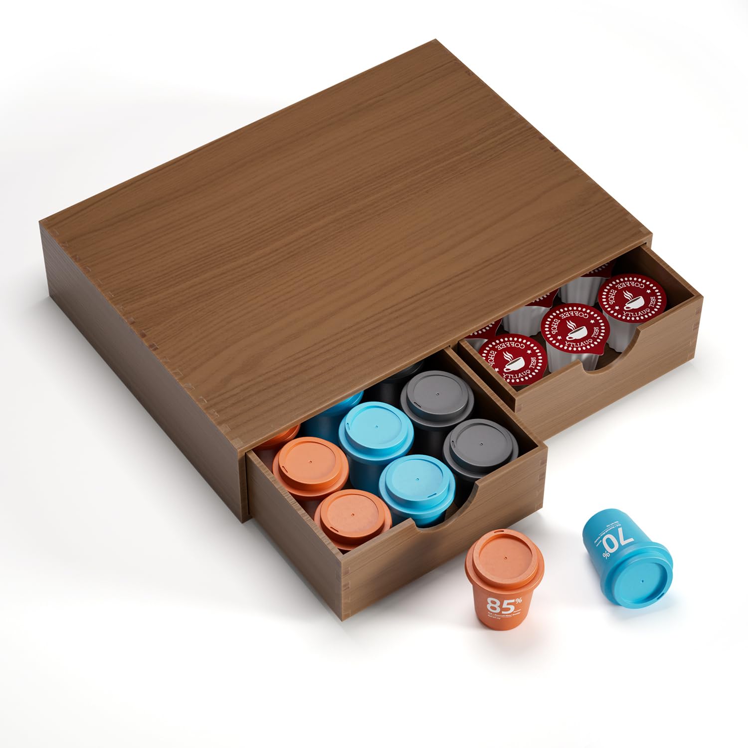 ORGMASTER K-Cup Holder tea and pod storage promotes versatile kitchen organization.