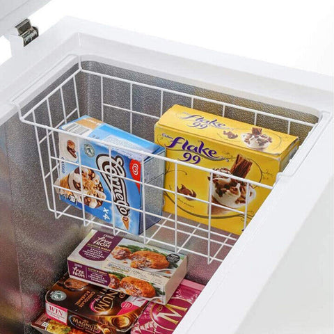 Orgneas 17.5-inch freezer organizer bin, stacked setup, optimized for space saving.