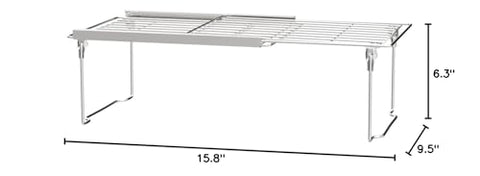 Orgneas expandable shelf maximizes cabinet organization and improves countertop efficiency.