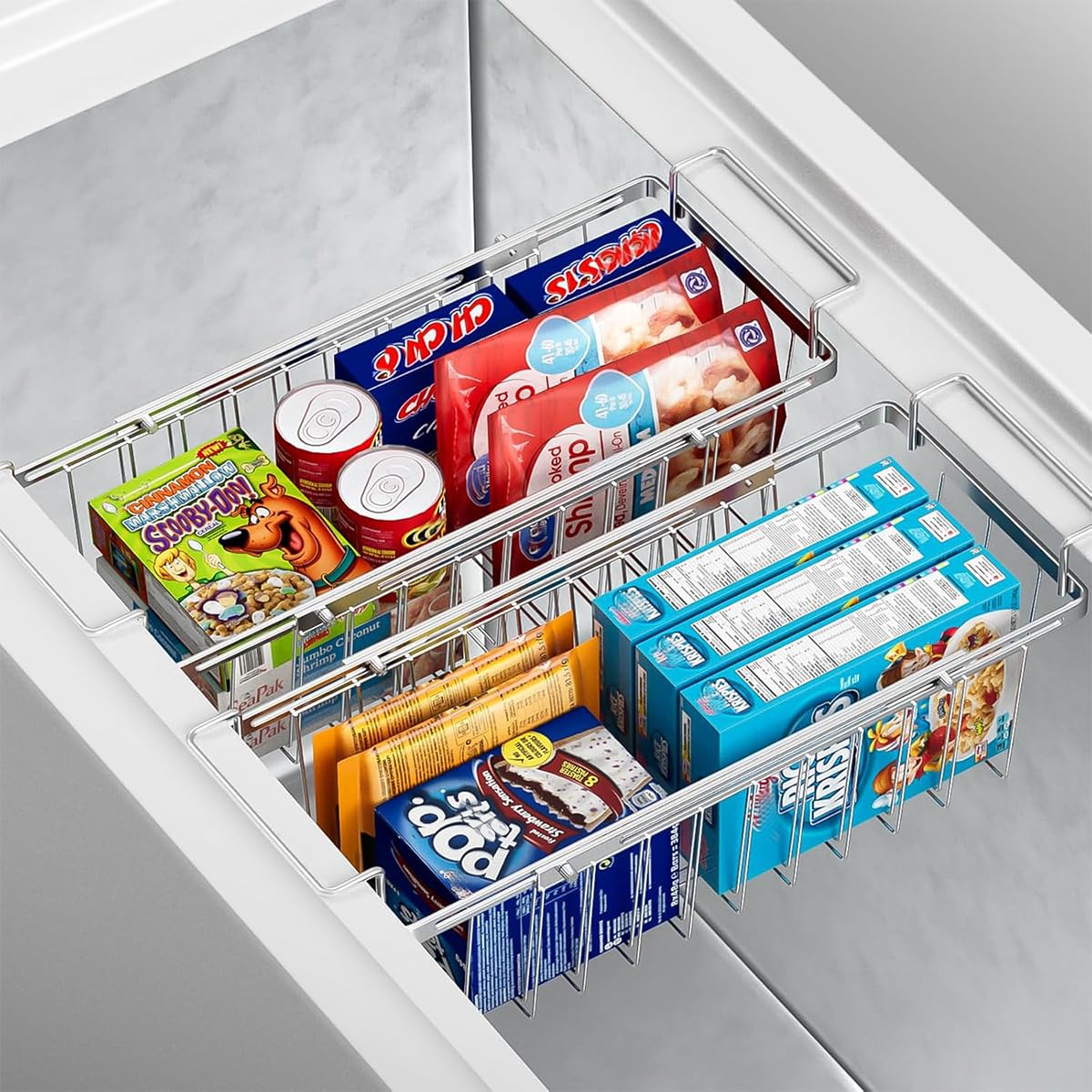 Orgneas Freezer Basket Locking Mechanism keeps basket firmly on rails during use