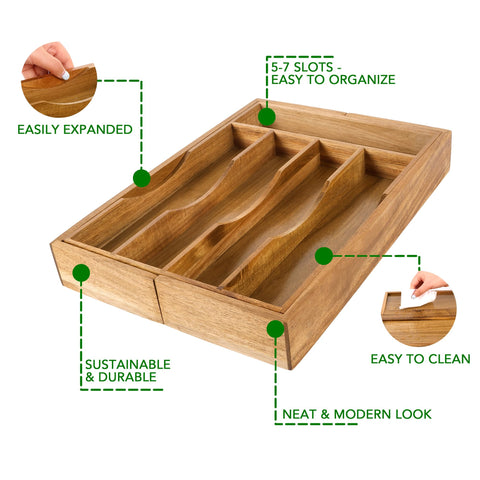 oridom acacia drawer organizer compartments for cutlery and utensils