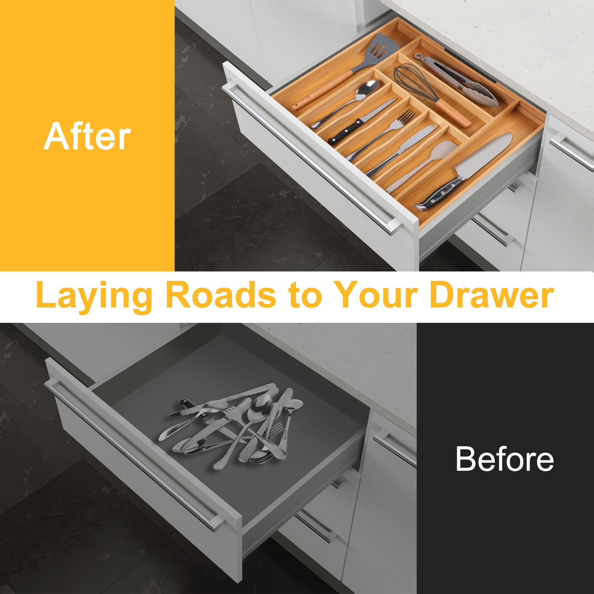 Oridom bamboo material emphasizes natural, durable storage for flatware.