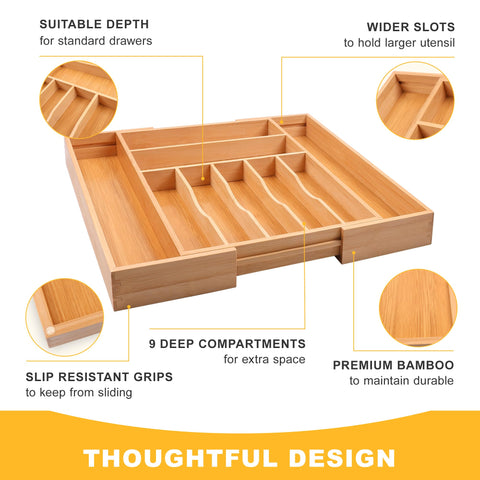 Oridom bamboo storage tray keeps office supplies neatly in one place.