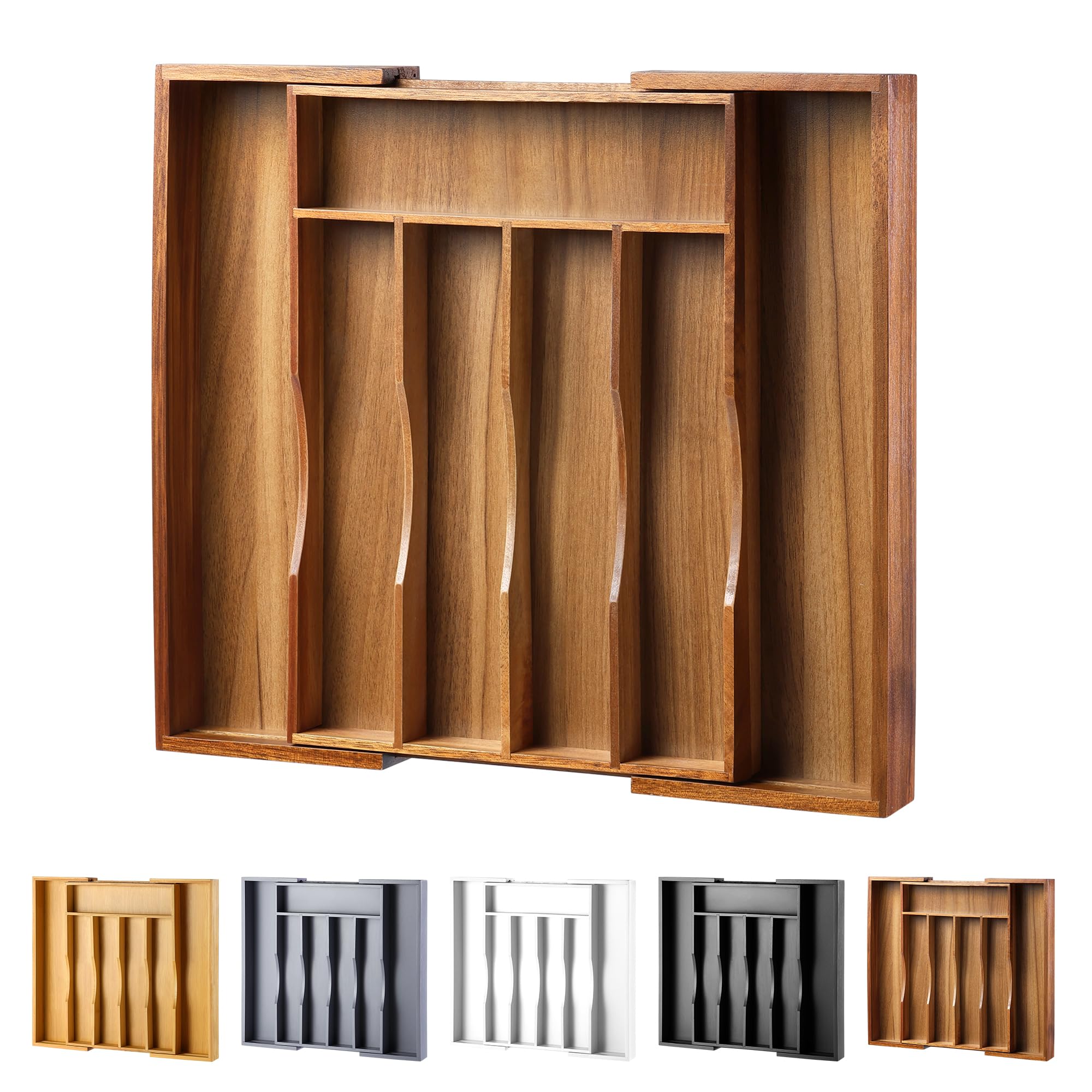 oridom expandable acacia drawer organizer full view showing organized space