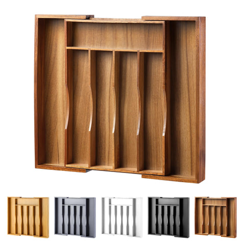 oridom expandable acacia drawer organizer full view showing organized space