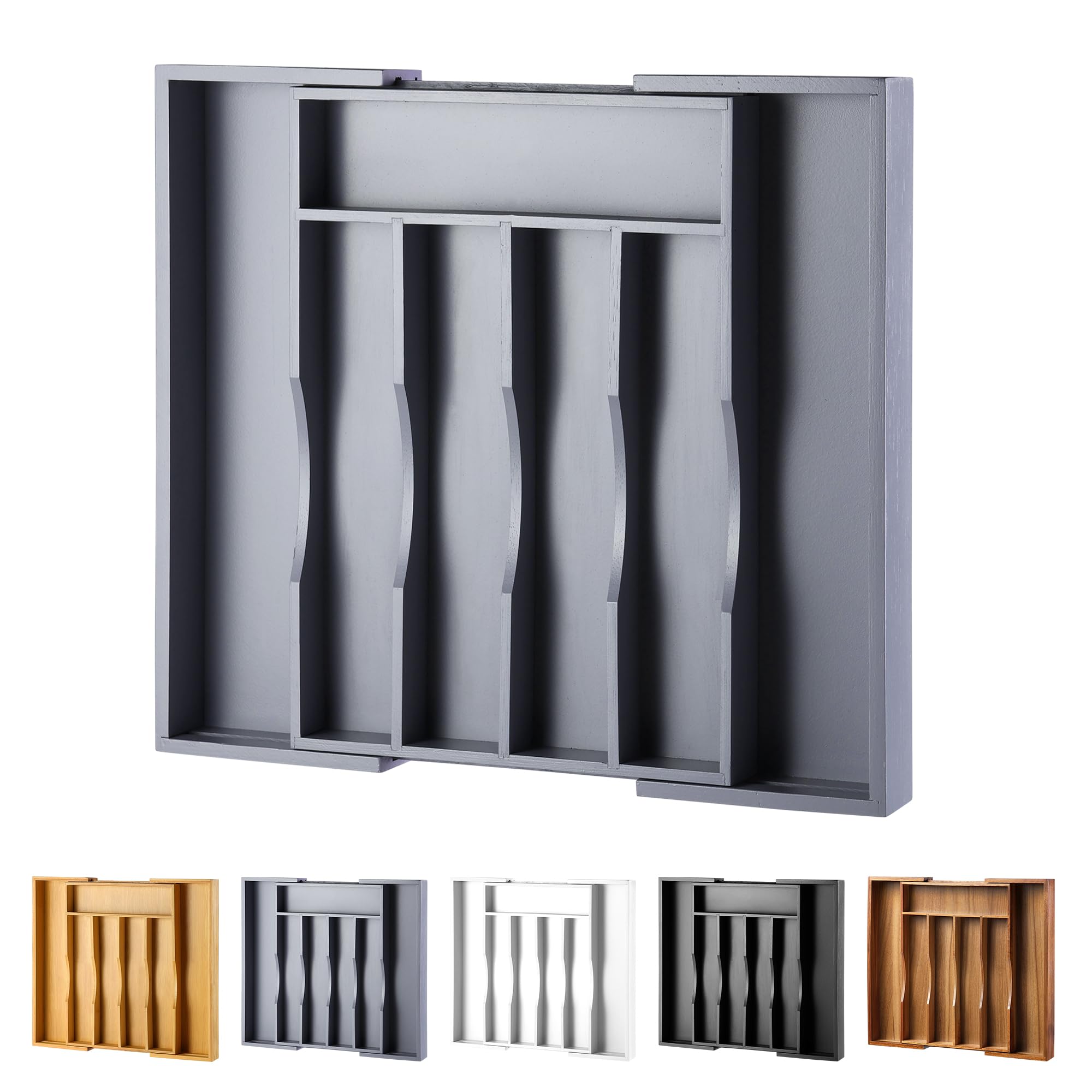 oridom Expandable Bamboo Drawer Organizer close-up shows natural grain and sturdy construction.