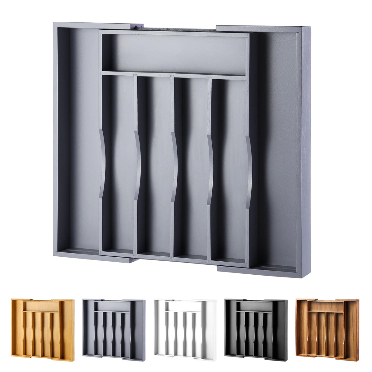 oridom Expandable Bamboo Drawer Organizer close-up shows natural grain and sturdy construction.