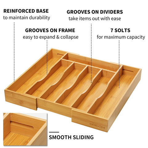 oridom expandable bamboo drawer organizer multiple compartments for versatile storage